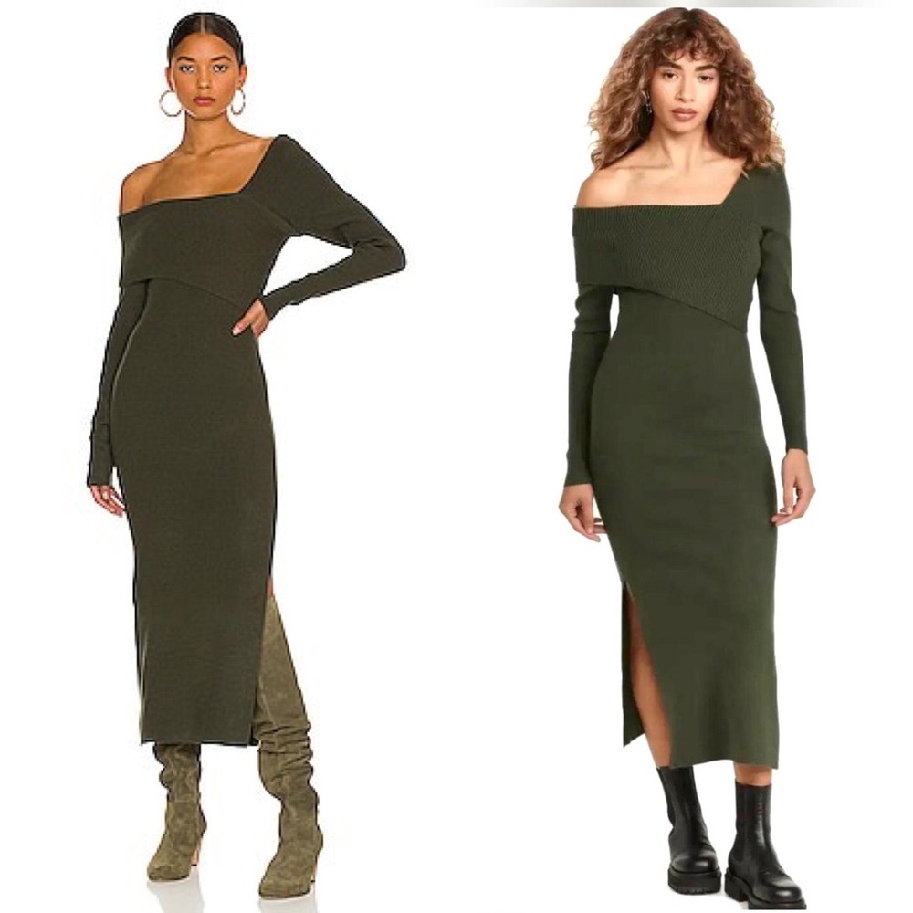 New NWT Line and Dot Sylvie Long Sleeve Olive Green Midi Sweater Dress Small